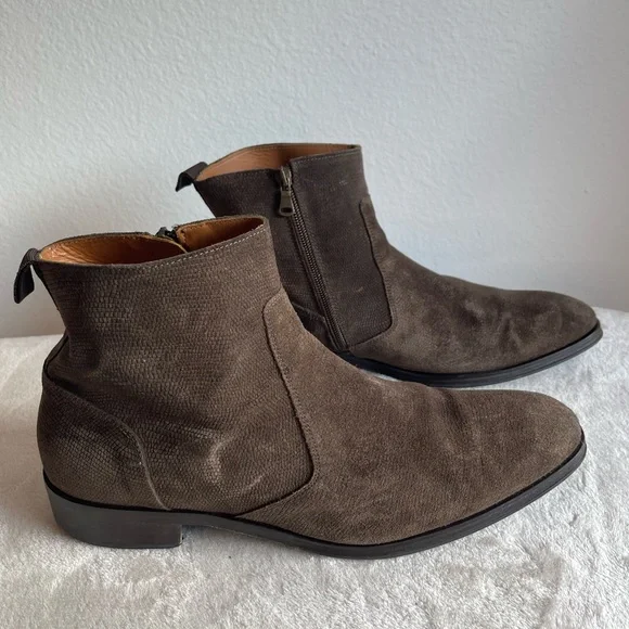 Aldo Men's Dark Brown Suede Chukka Ankle Boots with Side Zip - Picture 1 of 13